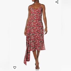 Making the Cut S3 Ep5 Red Floral Pattern Sash Wrapped Midi Dress Womens Size 2XL